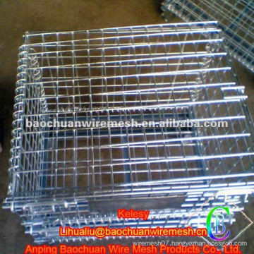 Mesh cage folding stackable wire container with lid